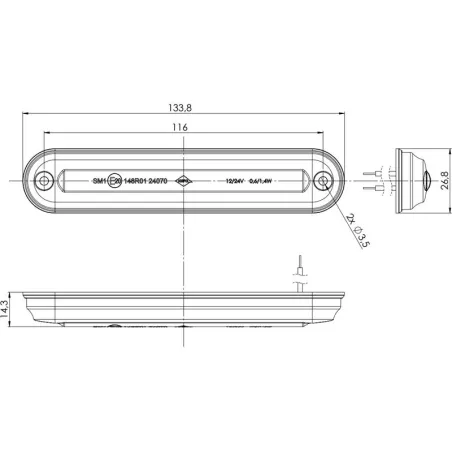 ГАБАРИТНЫЙ ФОНАРЬ Slim С ОПТИЧЕСКИМ ВОЛОКНОМ СОЧЕТАЕ (LED) ОРАНЖЕВЫЙ 12 / 24V УНИВЕРСАЛЬНАЯ
