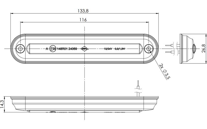 Luz de Gálibo Slim con Cable de Fibra óptica (LED) Blanca 12 / 24V Universal
