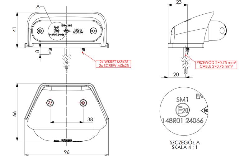 Luz de Gálibo Ovalada, de Esquina (LED) Amarilla 12 / 24V Universal