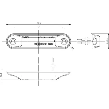 Marker Light Slim Type (LED) Red 12 / 24V Universal