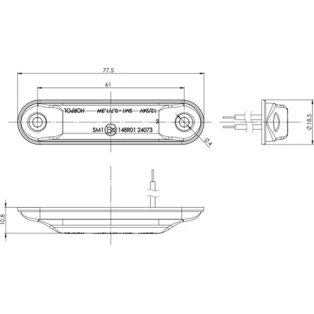 Luz de Gálibo Tipo Slim (LED) Amarilla 12 / 24V Universal