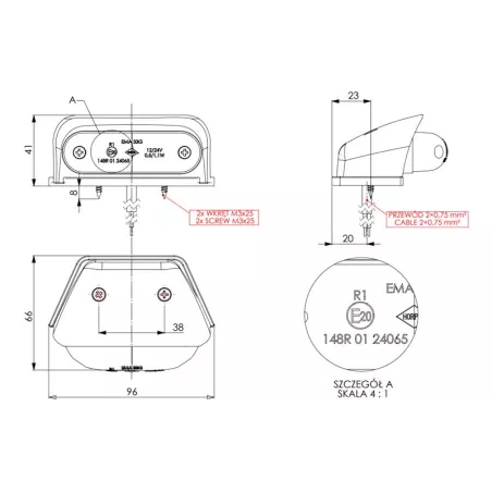 Lampa Obrysowa Owalna Narożna (LED) Czerwona 12 / 24 V Uniwersalna