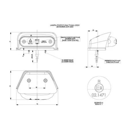 Lampa Obrysowa Owalna Narożna (LED) Czerwona 12 / 24 V Uniwersalna