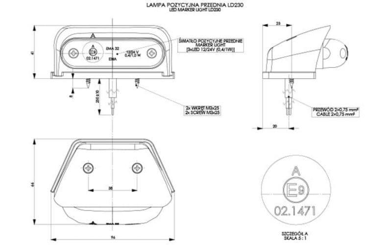 Corner Front Marker Light, Oval (LED) White 12 / 24V Universal