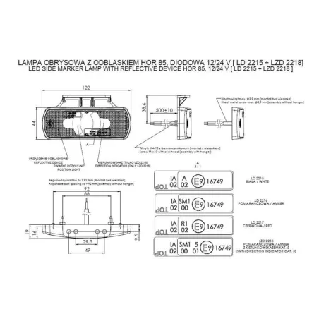 Lampa Obrysowa z Wieszakiem I Odblaskiem (LED) Czerwona 12 / 24V Uniwersalna