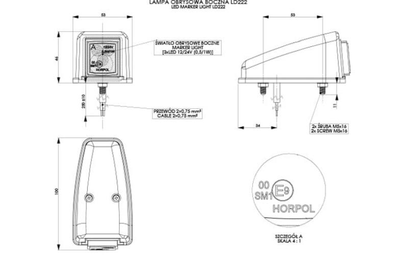 Luz de Gálibo de Esquina (LED) Amarilla 12 / 24V Universal