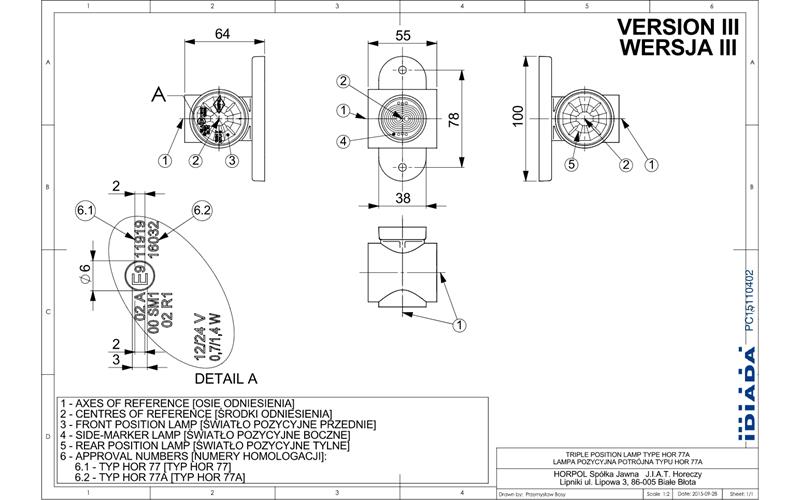 Triple Outline Marker Light, With Short, Straight Arm (LED) White - Orange - Red 12 / 24V Universal
