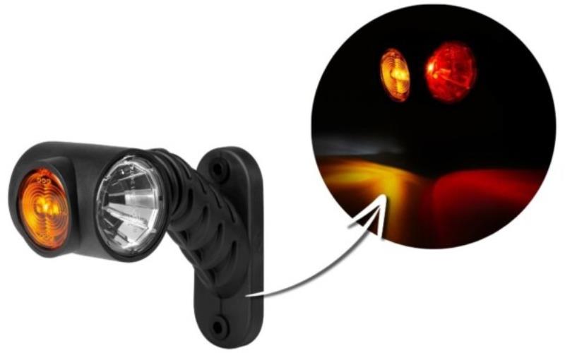 Feu de Gabarit Triple Sur Un Bras Télescopique Oblique Et Court (LED) Blanc - Orange - Rouge 12 / 24V Droit
