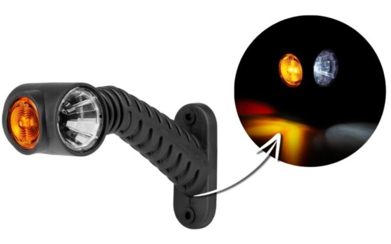 Feu de Gabarit Triple Sur Un Bras Télescopique Oblique Et Long (LED) Blanc - Orange - Rouge 12 / 24V Gauche