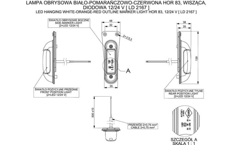 Marker Light (LED) White- Orange-red 12 / 24V Universal