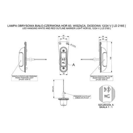 Marker Light (LED) White - Red 12 / 24V Universal