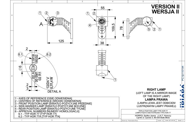 Feu de Gabarit (LED) Blanc - Orange - Rouge 12 / 24V Droit