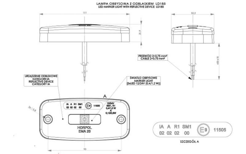 Seitenmarkierungsleuchte Mit Rückstrahler (LED) Orange 12 / 24V Universal