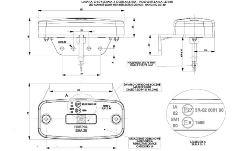 Marker Light With Reflective Device Hanging (LED) Orange 12 / 24V Universal
