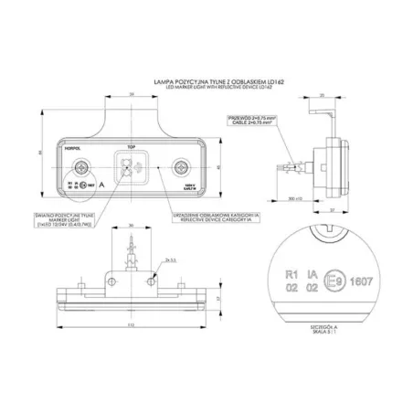 ФОНАРЬ ГАБАРИТНЫЙ БОКОВОЙ С ОТРАЖАТЕЛЕМ И КРОНШТЕЙНОМ (LED) КРАСНЫЙ 12 / 24V УНИВЕРСАЛЬНАЯ
