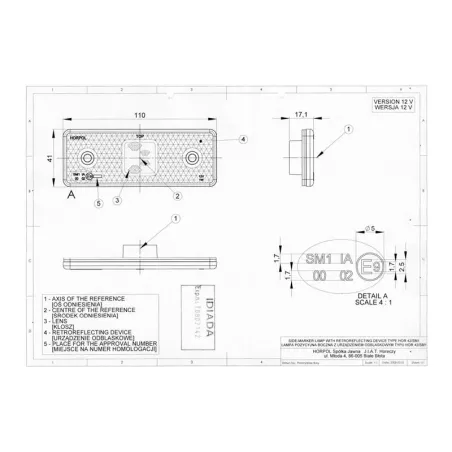 Feu de Gabarit Avec Catadioptre, Rectangulaire, Avec Support (LED) Orange 12 / 24V Universel