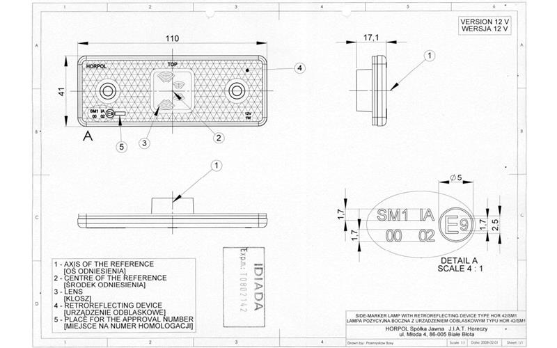 ФОНАРЬ ГАБАРИТНЫЙ БОКОВОЙ С ОТРАЖАТЕЛЕМ И КРОНШТЕЙНОМ (LED) ОРАНЖЕВЫЙ 12 / 24V УНИВЕРСАЛЬНАЯ
