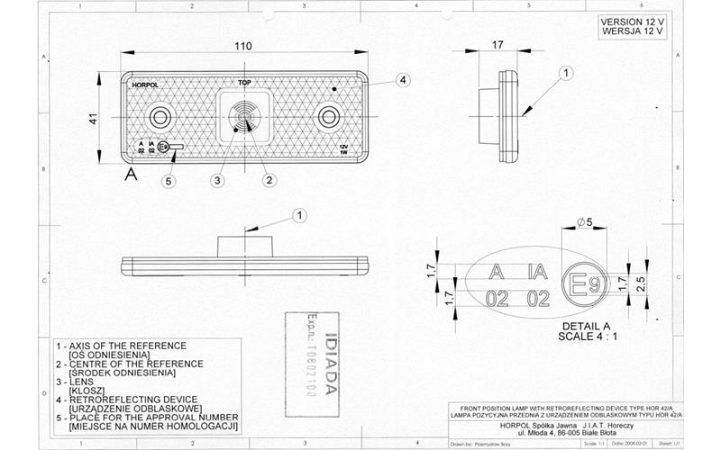 Marker Light With Reflective Device, Rectangular With A holder And Fixing Behind The Lamp (LED) White 12 / 24V Universal