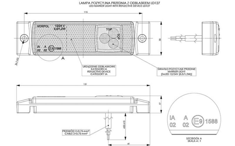 Marker Light With Reflective Device (LED) White 12 / 24V Universal