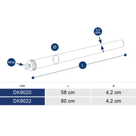 Tube Pour Garde-boue / Aile Ø42x2.5x580mm Droit M16
