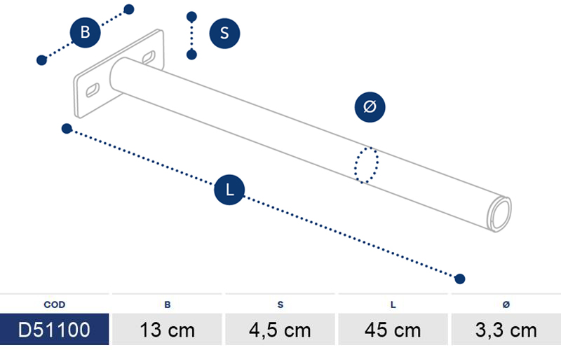 Kotflügel Halterung Ø33 Flaches Oberteil 450mm