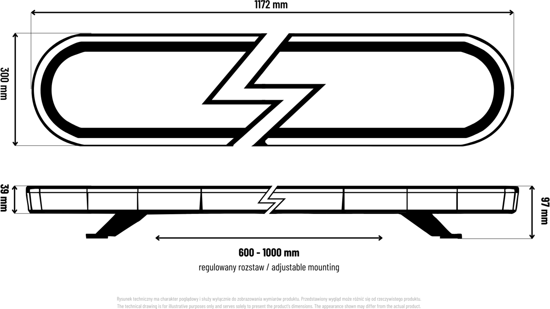 LED Warning Light Bar 1172x300mm R65 R10