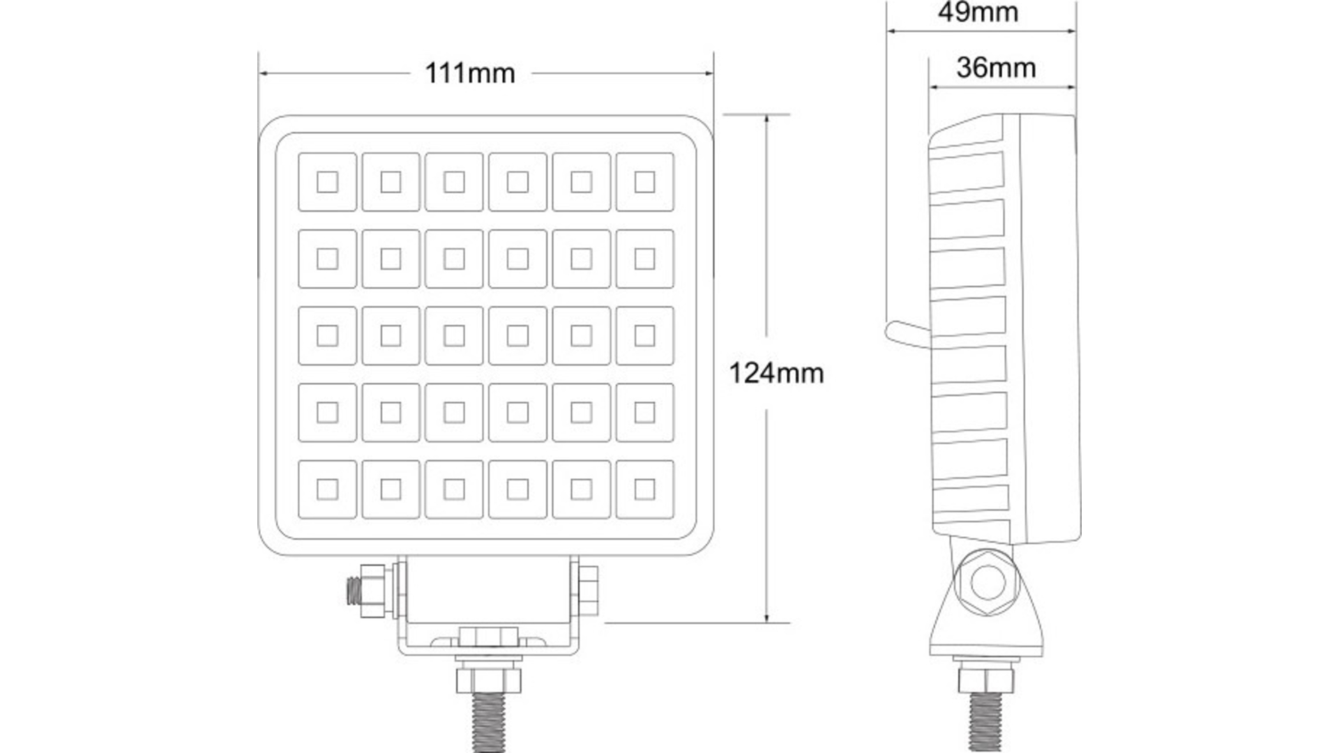 Square Work Lamp 30 X LED With Switch