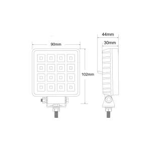 Square Work Lamp 16 X LED With Switch