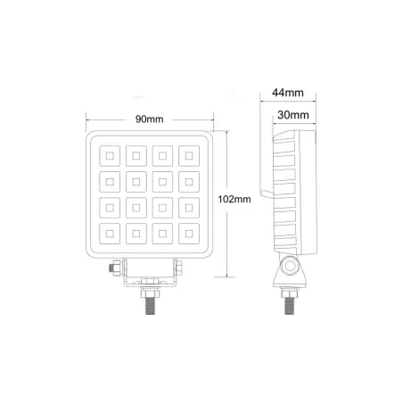 Square Work Lamp 16 X LED With Switch