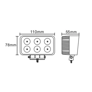 Rectangular Work Lamp 6 X LED Flood