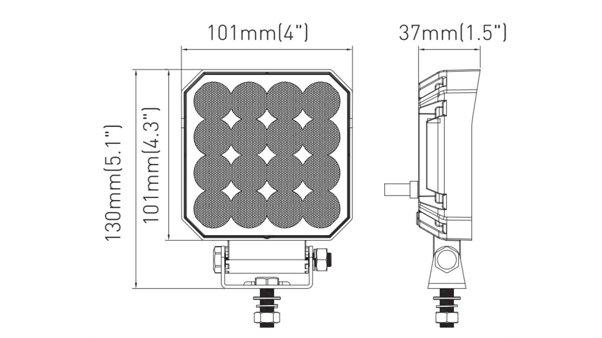 Phare de Travail Carré 16 X LED