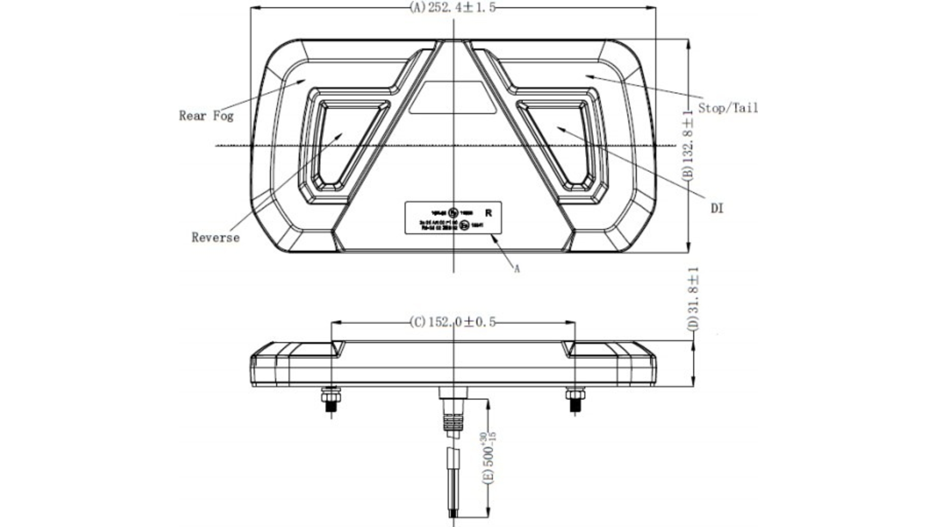 ЗАДНИЙ ФОНАРЬ 32 X LED 12 / 24V С ТРЕУГОЛЬНИКОМ ПРАВ.
