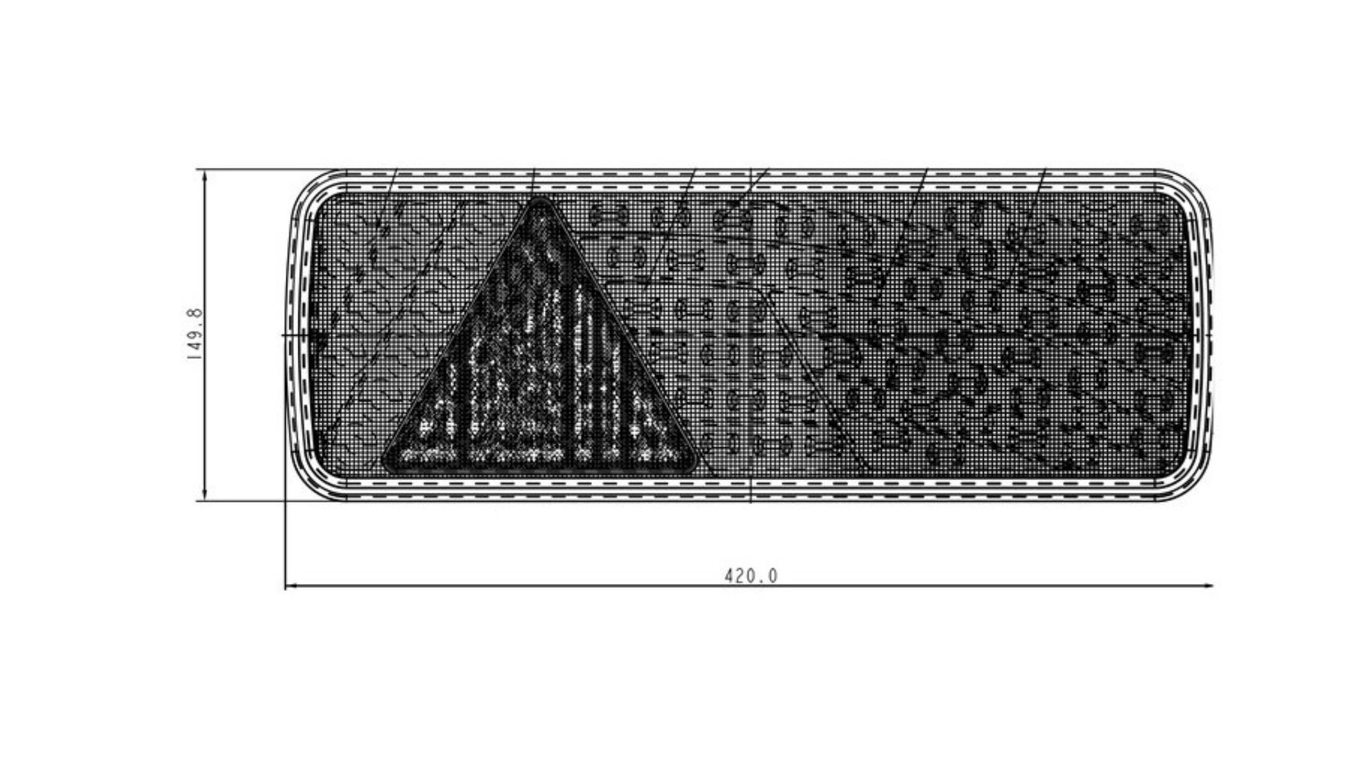 ЗАДНИЙ ФОНАРЬ 69 X LED С ТРЕУГОЛЬНИКОМ (БЕЛО-КРАСНЫЙ) ПРАВ.