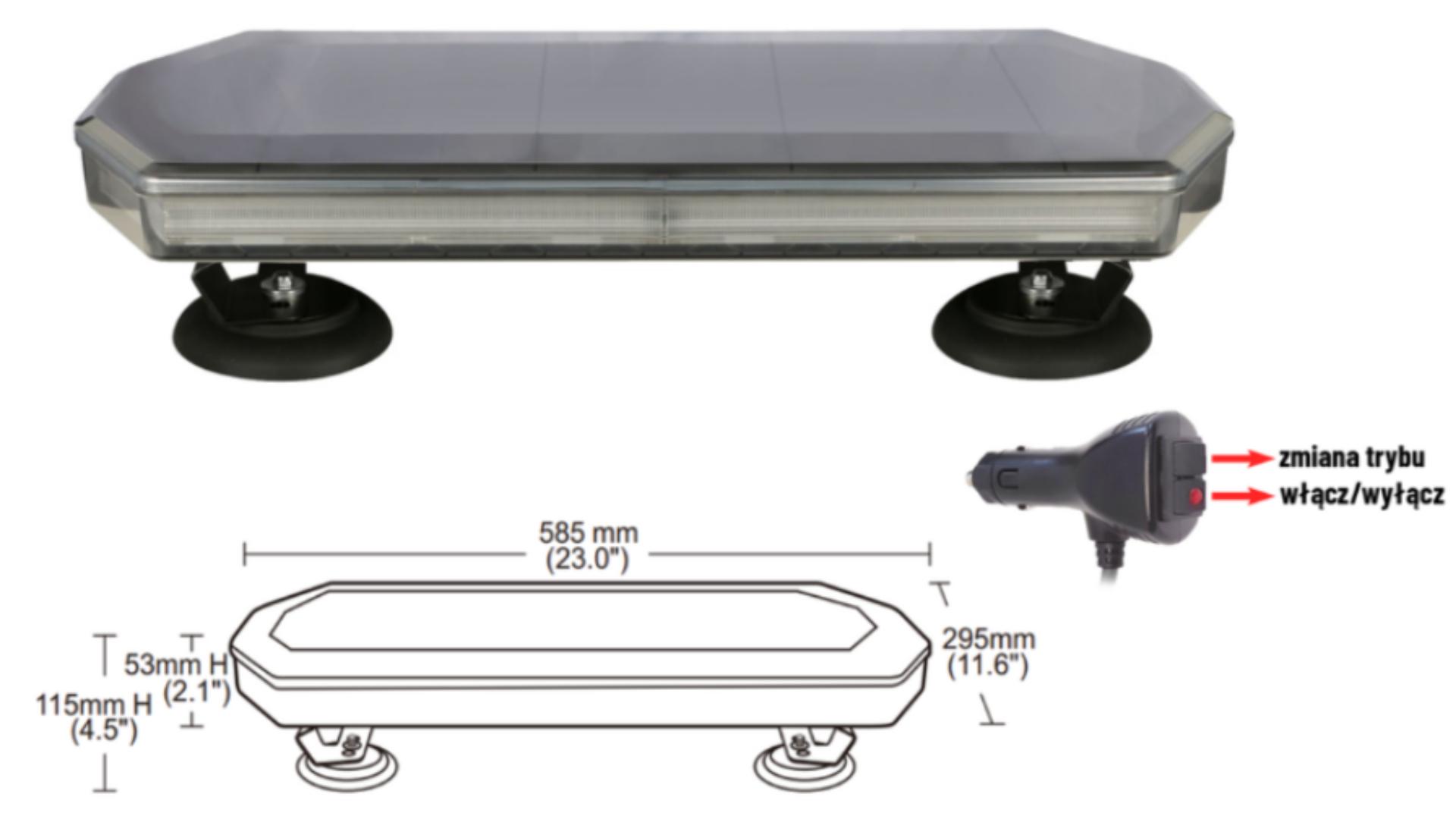 Rampe Lumineuse d'avertissement LED 585x295mm R65 R10 Dark