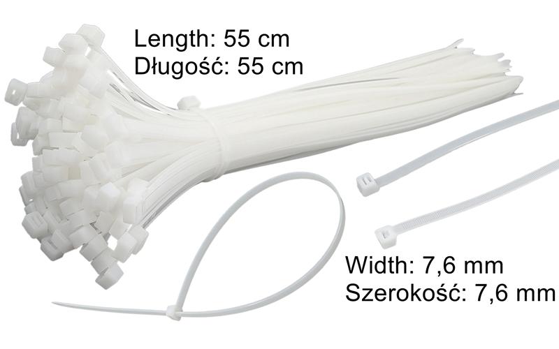 Bridas de Cable Blancas 7,6×550mm (100 Unidades)