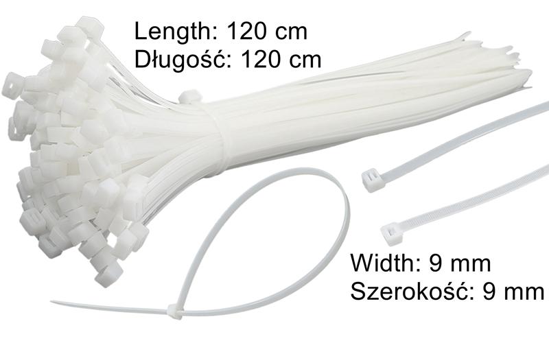 Kabelbinder Weiss 9×1200mm (100 Stück)