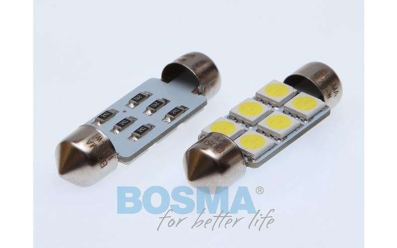 Bosma Bombilla 24V 6xLED SMD5050 SV8,5 12x36 6000k Blanca (2 Piezas)