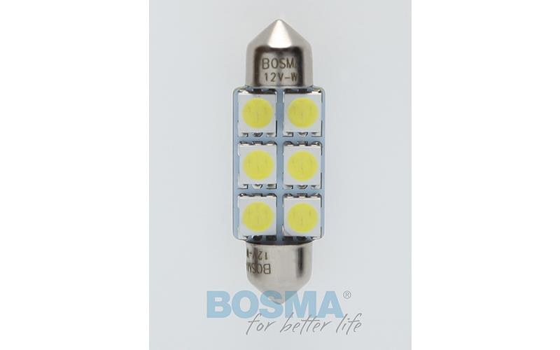 Bosma ЛАМПА 24V 6xLED SMD5050 SV8,5 12x36 6000k БЕЛАЯ (2 ШТУКИ)