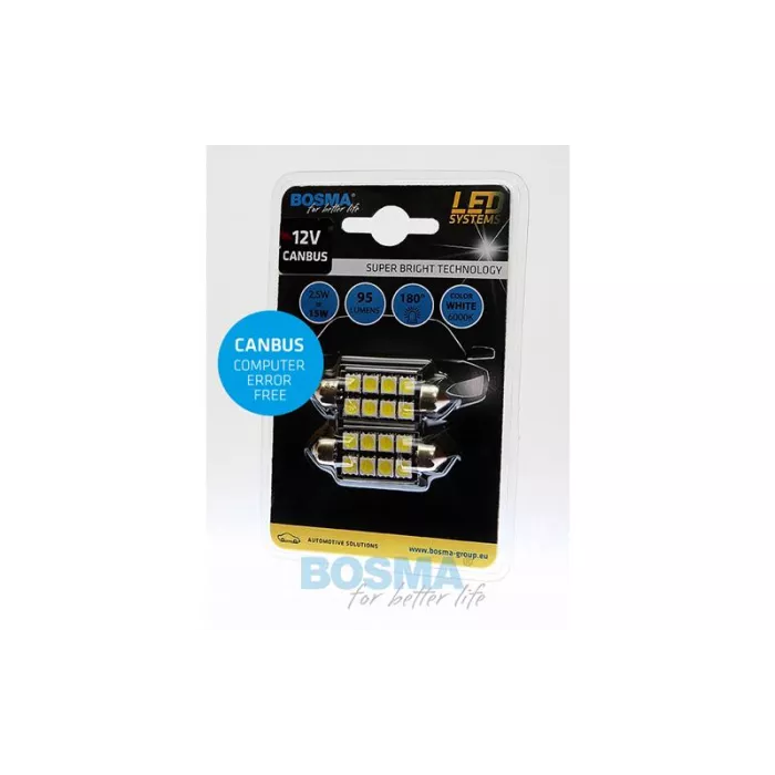 Bosma Ampoule 12V 6xLED SMD5050 SV8,5 17x41 6000k Double Polarité CANBUS Blanche (2 Pièces)