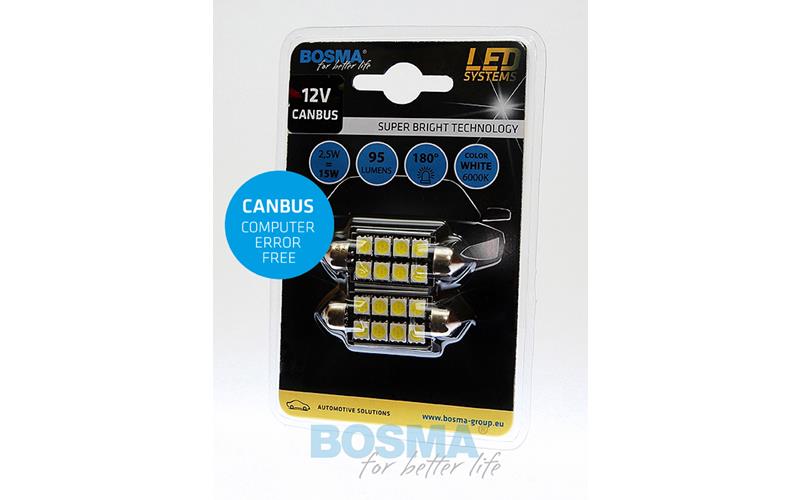 Bosma Bombilla 12V 6xLED SMD5050 SV8,5 17x41 6000k Double Polarity CANBUS Blanca (2 Piezas)