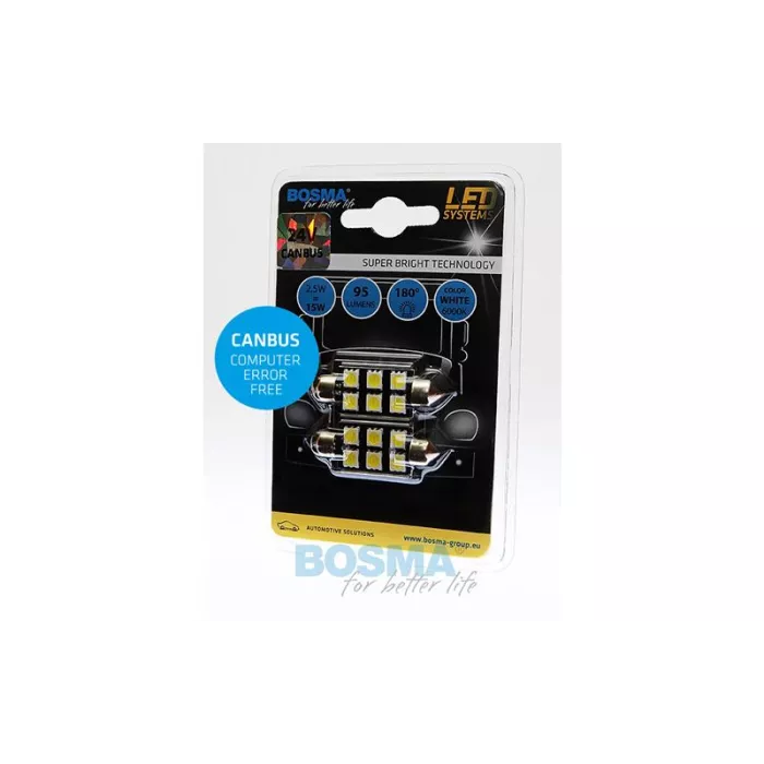 Bosma Bombilla 24V 6xLED SMD5050 SV8,5 15x41 6000k Double Polarity CANBUS Blanca (2 Piezas)