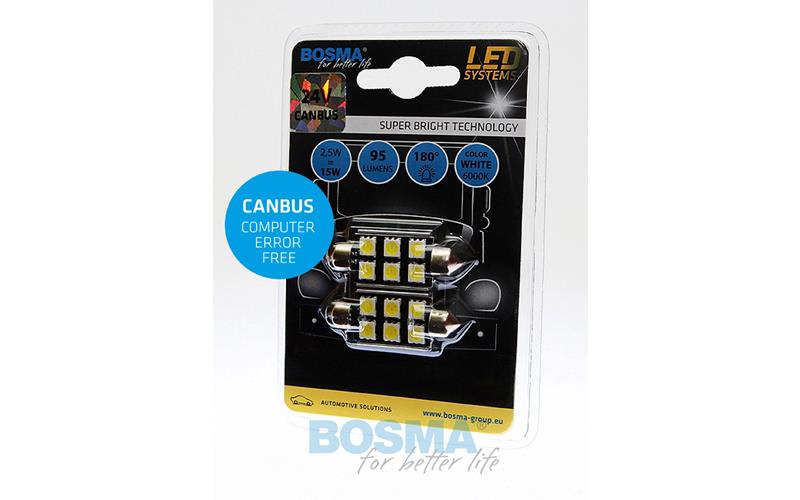 Bosma Bombilla 24V 6xLED SMD5050 SV8,5 15x41 6000k Double Polarity CANBUS Blanca (2 Piezas)