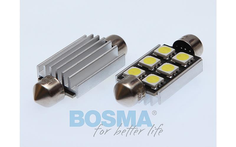 Bosma Bombilla 24V 6xLED SMD5050 SV8,5 15x41 6000k Double Polarity CANBUS Blanca (2 Piezas)