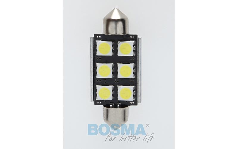 Bosma Ampoule 24V 6xLED SMD5050 SV8,5 15x41 6000k Double Polarité CANBUS Blanche (2 Pièces)