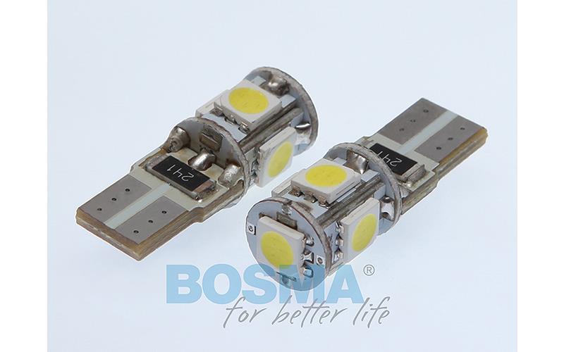 Bosma ЛАМПА 12V 5xLED SMD5050 T10 6000k Double Polarity CANBUS БЕЛАЯ (2 ШТУКИ)