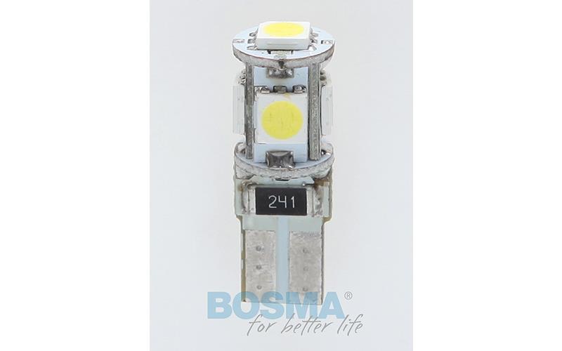 Bosma Bombilla 12V 5xLED SMD5050 T10 6000k Double Polarity CANBUS Blanca (2 Piezas)