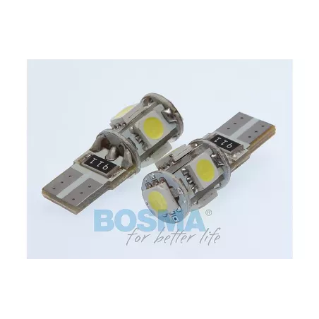 Bosma Ampoule 24V 5xLED SMD5050 T10 6000k Double Polarité CANBUS Blanche (2 Pièces)