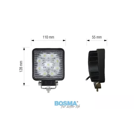 Bosma Lámpara de Trabajo Cuadrada 9xLED 12 / 24V 27W 1600 LM Luz Difusa