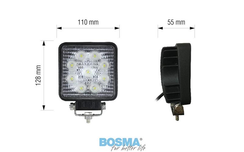 Bosma Lámpara de Trabajo Cuadrada 9xLED 12 / 24V 27W 1600 LM Luz Difusa