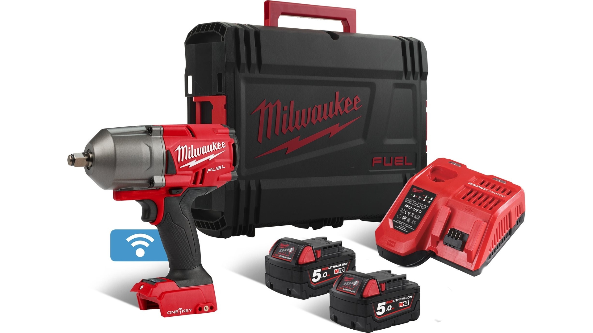 MILWAUKEE M18 ONEFHIWF12-502X - KLUCZ UDAROWY 1/2", 1356 NM, 18 V, 5.0 AH, ONE-KEY™, W WALIZCE, Z 2 AKUMULATORAMI I ŁADOWARKĄ
